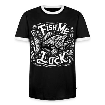 Pêchez-moi un cadeau de pêche porte-bonheur - T-shirt contrasté Homme - noir/blanc - Devant - AI Model Female 172 light (172cm) & AI Model Male 178 light (178cm)