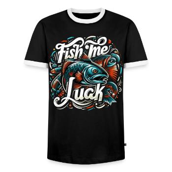 Fish Me Lucky Fishing Gift - Men's Ringer Shirt - black/white - Front - AI Model Female 172 light (172cm) & AI Model Male 178 light (178cm)