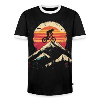 Mountain Bike Vintage Look - Men's Ringer Shirt - black/white - Front - AI Model Female 172 light (172cm) & AI Model Male 178 light (178cm)