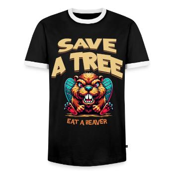 save a tree eat a beaver lustig - Men's Ringer Shirt - black/white - Front - AI Model Female 172 light (172cm) & AI Model Male 178 light (178cm)