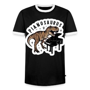 Pianosaurus Virtuoso Stegosaurus with tailcoat piano - Men's Ringer Shirt - black/white - Front - AI Model Female 172 light (172cm) & AI Model Male 178 light (178cm)