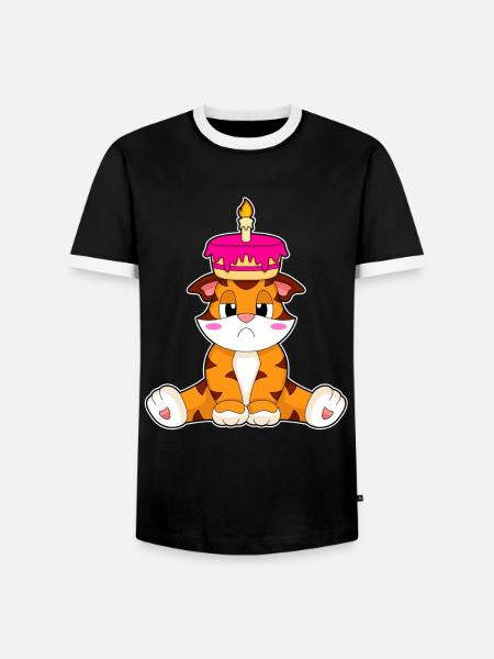 Tiger Birthday Cake - Men's Ringer Shirt - black/white