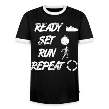 Ready Set Run Repeat - Männer Kontrast-T-Shirt - Schwarz/Weiß - Vorne - AI Model Female 172 light (172cm) & AI Model Male 178 light (178cm)