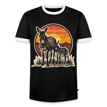 Esel Papa Sohn Vater Familie Vatertag Vintage - Männer Kontrast-T-Shirt - Schwarz/Weiß - Vorne - AI Model Female 172 light (172cm) & AI Model Male 178 light (178cm)
