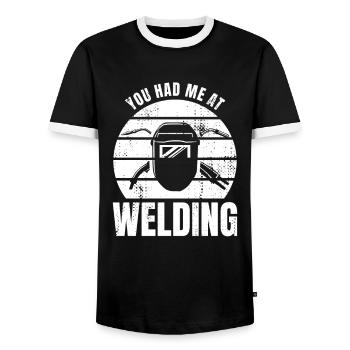 You Had Me At Welding - Men's Ringer Shirt - black/white - Front - AI Model Female 172 light (172cm) & AI Model Male 178 light (178cm)