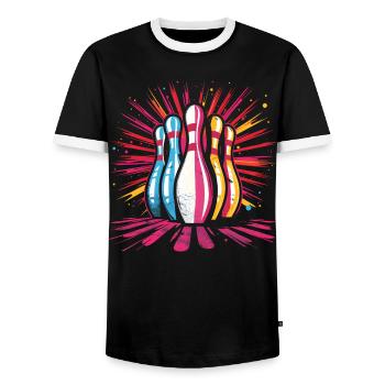 Bowling Cartoon Stil - Männer Kontrast-T-Shirt - Schwarz/Weiß - Vorne - AI Model Female 172 light (172cm) & AI Model Male 178 light (178cm)