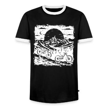 Mountainbiking Skizze - Männer Kontrast-T-Shirt - Schwarz/Weiß - Vorne - AI Model Female 172 light (172cm) & AI Model Male 178 light (178cm)