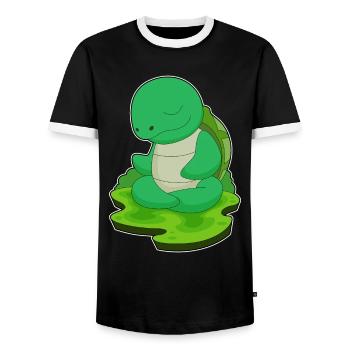 Tortoise Yoga Fitness Meditation - Men's Ringer Shirt - black/white - Front - AI Model Female 172 light (172cm) & AI Model Male 178 light (178cm)