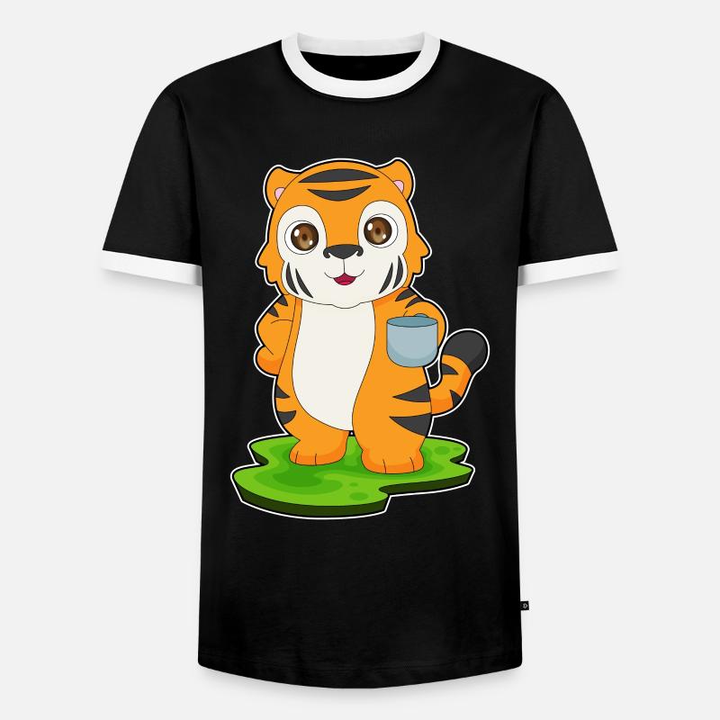 Tiger Kaffee Tasse - Männer Kontrast-T-Shirt - Schwarz/Weiß