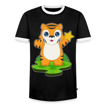 Tiger Star - Men's Ringer Shirt - black/white - Front - AI Model Female 172 light (172cm) & AI Model Male 178 light (178cm)