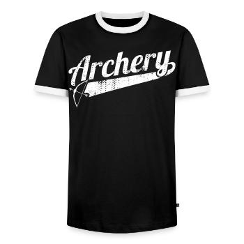 Archery - Men's Ringer Shirt - black/white - Front - AI Model Female 172 light (172cm) & AI Model Male 178 light (178cm)