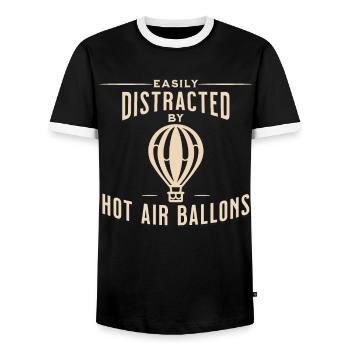 Easily distracted by hot air balloons Funny - Men's Ringer Shirt - black/white - Front - AI Model Female 172 light (172cm) & AI Model Male 178 light (178cm)