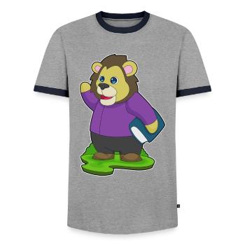 Lion Book - Men's Ringer Shirt - grey/navy  - Front - AI Model Female 172 light (172cm) & AI Model Male 178 light (178cm)