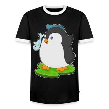 Pinguin Fisch - Männer Kontrast-T-Shirt - Schwarz/Weiß - Vorne - AI Model Female 172 light (172cm) & AI Model Male 178 light (178cm)