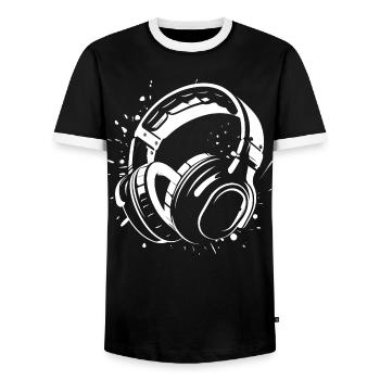 Dj Headphones Sketch - Men's Ringer Shirt - black/white - Front - AI Model Female 172 light (172cm) & AI Model Male 178 light (178cm)