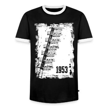Football 1953 Dresden Old Stadium Lights - Men's Ringer Shirt - black/white - Front - AI Model Female 172 light (172cm) & AI Model Male 178 light (178cm)