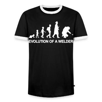 Evolution of a welder - Men's Ringer Shirt - black/white - Front - AI Model Female 172 light (172cm) & AI Model Male 178 light (178cm)