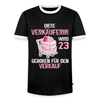 Verkäuferin 23 Geburtstag Verkaufen Verkauf Spruch - Männer Kontrast-T-Shirt - Schwarz/Weiß - Vorne - AI Model Female 172 light (172cm) & AI Model Male 178 light (178cm)