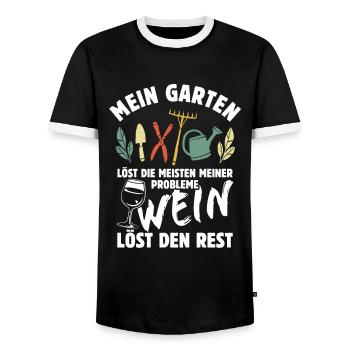 Mein Garten löst meine Probleme - Wein Spruch - Männer Kontrast-T-Shirt - Schwarz/Weiß - Vorne - AI Model Female 172 light (172cm) & AI Model Male 178 light (178cm)