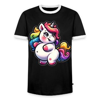 Colorful unicorn cuddly design - Men's Ringer Shirt - black/white - Front - AI Model Female 172 light (172cm) & AI Model Male 178 light (178cm)