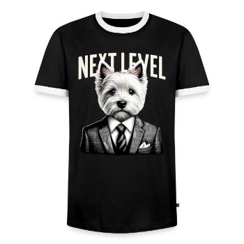 West Highland White Terrier Costume Next Level Gesch - T-shirt contrasté Homme - noir/blanc - Devant - AI Model Female 172 light (172cm) & AI Model Male 178 light (178cm)