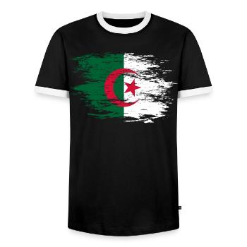 Algeria flag used - Men's Ringer Shirt - black/white - Front - AI Model Female 172 light (172cm) & AI Model Male 178 light (178cm)