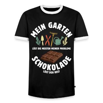 Mein Garten löst meine Probleme - Schoko Spruch - Männer Kontrast-T-Shirt - Schwarz/Weiß - Vorne - AI Model Female 172 light (172cm) & AI Model Male 178 light (178cm)