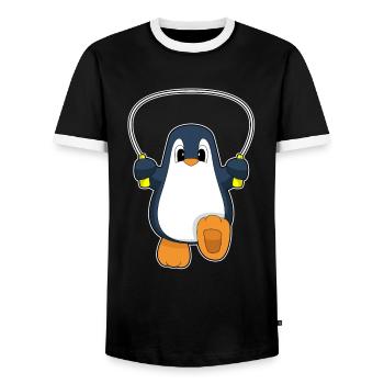 Pinguin Seilspringen Springseil Fitness - Männer Kontrast-T-Shirt - Schwarz/Weiß - Vorne - AI Model Female 172 light (172cm) & AI Model Male 178 light (178cm)