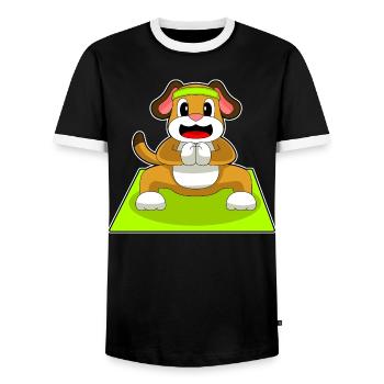 Dog Yoga Fitness Gymnastics - Men's Ringer Shirt - black/white - Front - AI Model Female 172 light (172cm) & AI Model Male 178 light (178cm)