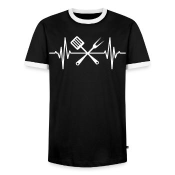 Cooking spoon heartbeat - Men's Ringer Shirt - black/white - Front - AI Model Female 172 light (172cm) & AI Model Male 178 light (178cm)