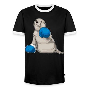 Seal Boxer Boxing Gloves Boxing - Men's Ringer Shirt - black/white - Front - AI Model Female 172 light (172cm) & AI Model Male 178 light (178cm)