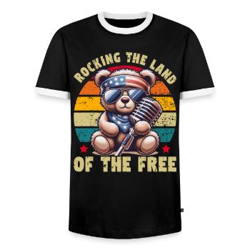 Ours mignon États-Unis Amérique Musique Patriote Rétro - T-shirt contrasté Homme - noir/blanc - Devant - AI Model Female 172 light (172cm) & AI Model Male 178 light (178cm)