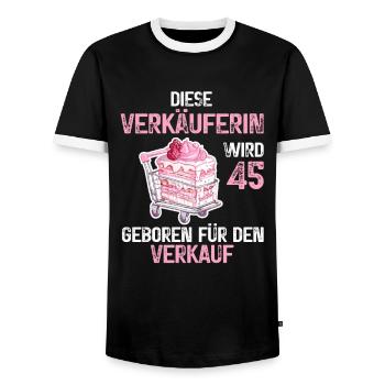 Verkäuferin 45 Geburtstag Verkaufen Verkauf Spruch - Männer Kontrast-T-Shirt - Schwarz/Weiß - Vorne - AI Model Female 172 light (172cm) & AI Model Male 178 light (178cm)