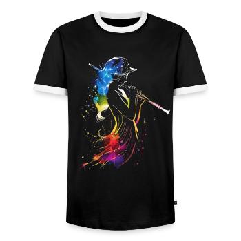 Flute player Retrowave - Men's Ringer Shirt - black/white - Front - AI Model Female 172 light (172cm) & AI Model Male 178 light (178cm)
