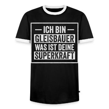 Je suis Geisbauer Votre superpouvoir - T-shirt contrasté Homme - noir/blanc - Devant - AI Model Female 172 light (172cm) & AI Model Male 178 light (178cm)