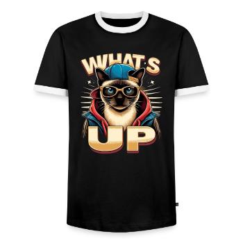 Siamkatze Whats Up Design - Männer Kontrast-T-Shirt - Schwarz/Weiß - Vorne - AI Model Female 172 light (172cm) & AI Model Male 178 light (178cm)