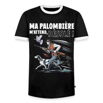 Ma palombière m'attend désolé humour chasse - T-shirt contrasté Homme - noir/blanc - Devant - AI Model Female 172 light (172cm) & AI Model Male 178 light (178cm)