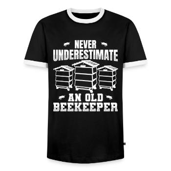 Never underestimate an old beekeeper - Men's Ringer Shirt - black/white - Front - AI Model Female 172 light (172cm) & AI Model Male 178 light (178cm)