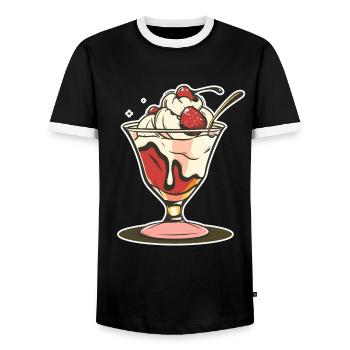 Ice cream sundae Drawing - Men's Ringer Shirt - black/white - Front - AI Model Female 172 light (172cm) & AI Model Male 178 light (178cm)