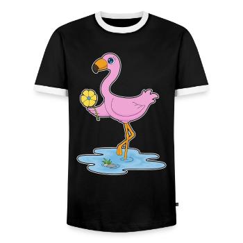 Fleur de flamant rose - T-shirt contrasté Homme - noir/blanc - Devant - AI Model Female 172 light (172cm) & AI Model Male 178 light (178cm)