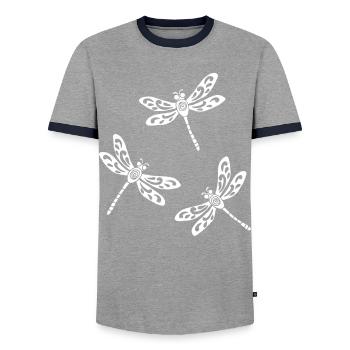 Trio of White Dragonflies - Men's Ringer Shirt - grey/navy  - Front - AI Model Female 172 light (172cm) & AI Model Male 178 light (178cm)