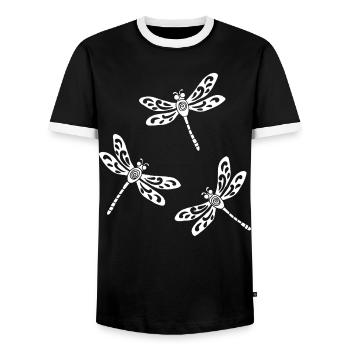 Trio of White Dragonflies - Men's Ringer Shirt - black/white - Front - AI Model Female 172 light (172cm) & AI Model Male 178 light (178cm)