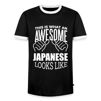 Japan - Men's Ringer Shirt - black/white - Front - AI Model Female 172 light (172cm) & AI Model Male 178 light (178cm)