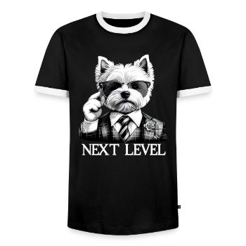 West Highland White Terrier Next Level Suit - Men's Ringer Shirt - black/white - Front - AI Model Female 172 light (172cm) & AI Model Male 178 light (178cm)