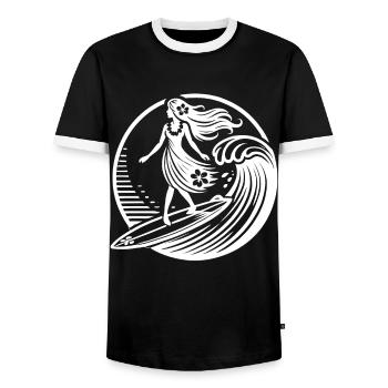 Hawaiianische Surf Girl Vintage Blumen Strand - Männer Kontrast-T-Shirt - Schwarz/Weiß - Vorne - AI Model Female 172 light (172cm) & AI Model Male 178 light (178cm)