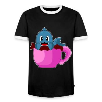 Dolphin Coffee Mug - Men's Ringer Shirt - black/white - Front - AI Model Female 172 light (172cm) & AI Model Male 178 light (178cm)