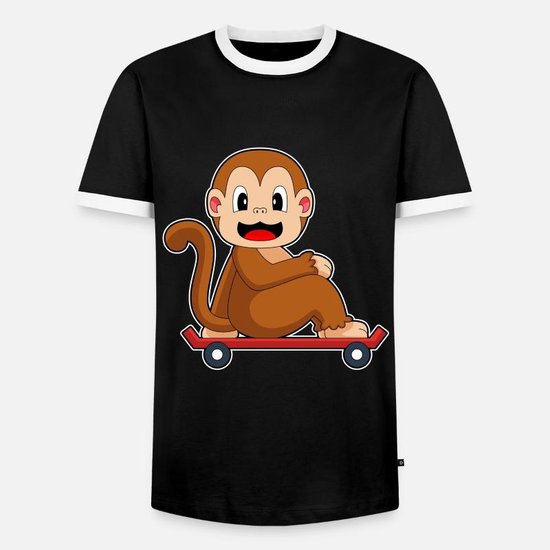 Monkey Skater Skateboard - Men's Ringer Shirt - black/white