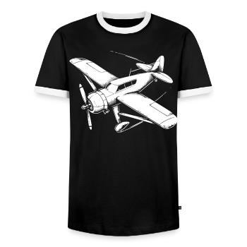 Propellerflugzeug Zeichnung - Männer Kontrast-T-Shirt - Schwarz/Weiß - Vorne - AI Model Female 172 light (172cm) & AI Model Male 178 light (178cm)