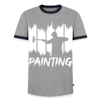 Painting and varnishing - Men's Ringer Shirt - grey/navy  - Front - AI Model Female 172 light (172cm) & AI Model Male 178 light (178cm)