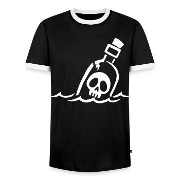 White Skull in a Bottle - Men's Ringer Shirt - black/white - Front - AI Model Female 172 light (172cm) & AI Model Male 178 light (178cm)